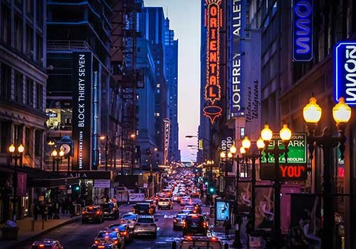 The Oriental Theater, also known as the Ford Theater, in Chicago, Illinois
